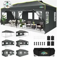 Markenlos Faltpavillon 3x6 Pop-up wasserdicht stabil winterfest faltbar mit 6 Seitenwänden UV-Schutz Gartenpavillon mit Reflexstreifen und Lüftungsöffnung für Hochzeiten, Grau