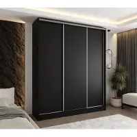 Caspian24 Moderner 3-türiger Schwebetürenschrank Schwarz 190x58x250 cm – Kleiderschrank für Flur, Schlafzimmer oder Ankleidezimmer