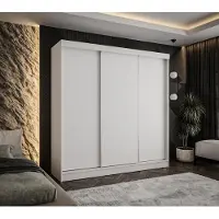 Caspian24 Schwebetürenschrank 3-türig 220x205 cm Weiß – Moderner Kleiderschrank für Schlafzimmer und Flur