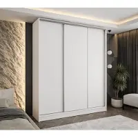 Caspian24 Moderner 3-türiger Schwebetürenschrank Weiß 250x58x250 cm – mit 4 Schubladen – Kleiderschrank für Flur, Schlafzimmer oder Ankleidezimmer