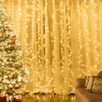 Lapalife 3x2M LED Lichterkette Feder Lichtervorhang 8 Lichtmodi USB mit Fernbedienung für Hochzeit Party Innen Dekoration, Warmweiß