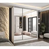 Caspian24 Moderner 3-türiger Schwebetürenschrank Weiß 220x58x250 cm – mit 3 Spiegeln – mit 2 Schubladen – Kleiderschrank für Flur, Schlafzimmer
