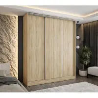 Caspian24 Moderner 3-türiger Schwebetürenschrank Eiche Sonoma 220x58x250 cm – mit 4 Schubladen – Kleiderschrank für Flur, Schlafzimmer oder Ankleidezimmer