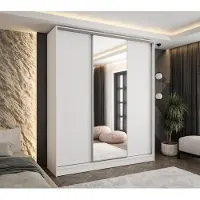 Caspian24 Moderner 3-türiger Schwebetürenschrank Weiß 210x58x250 cm – mit Spiegel – mit 4 Schubladen – Kleiderschrank für Flur, Schlafzimmer oder Ankleidezimme