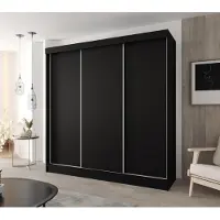 Caspian24 Schwebetürenschrank 3-türig 250x205 cm schwarz – Moderner Kleiderschrank mit 2 Schubladen für Schlafzimmer und Flur