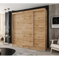 Caspian24 Schwebetürenschrank 3-türig 210x205 cm Eiche Wotan – Moderner Kleiderschrank für Schlafzimmer und Flur
