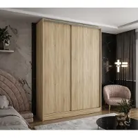 Caspian24 Moderner 2-türiger Kleiderschrank Sonoma Eiche 140x58x250 cm – mit 4 Schubladen – Drehtürenschrank für Flur, Schlafzimmer oder Ankleidezimmer