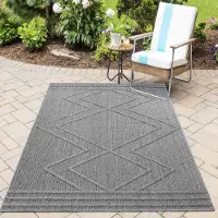 HomebyHome In & Outdoor Teppich Skandi Boho Stil Einfarbig Flachgewebe Wetterfest Wohnzimmer Balkon Terrasse Küchenteppich, Grösse: 160x230 cm