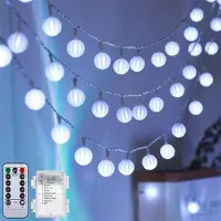 Lapalife 10m LED Lichterkette Kugel 8 Lichtmodi Wasserdicht Batteriebetrieben mit Fernbedienung für Party Weihnachten Hochzeit Garten Deko, Weiß