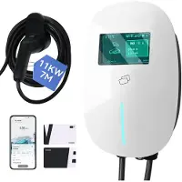 Puluomis Wallbox Ladestation 11kW Ladekabel 7m Typ 2 mit Halter,EV Ladegerät 3-phasig 6-16A einstellbar, IP65 Wasserdicht mit Wlan & Bluetooth weiß