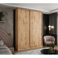 Caspian24 Moderner 2-türiger Kleiderschrank Eiche Wotan 120x58x250 cm – Drehtürenschrank für Flur, Schlafzimmer oder Ankleidezimmer