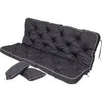 TexDeko Bankauflage mit Rückenlehne für Hollywoodschaukel wasserabweisend UV-beständig, 180x50x56cm, Schwarz