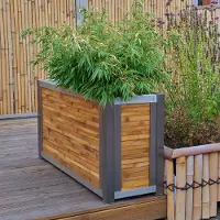 Bambusbasis Hochbeet - H: 35cm x B: 120cm x T: 67cm, V2A, Bambusleiste mit Kokosfrostschutzmatte