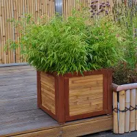 Bambusbasis Hochbeet - H: 57cm x B: 67cm x T: 67cm, Corten, Bambusleiste mit Kokosfrostschutzmatte