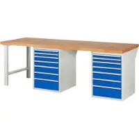 RAU Werkbank mit 14 Schubladen - Teilauszug - 60:4 / 90:4 / 120:4 / 180:2 - 890 x 2.500 x 900 mm (HxBxT) - Traglast 1.000 kg - Buche