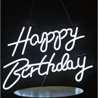 Lapalife Happy Birthday Leuchtreklame LED Neonlicht Neonschild USB Neon Nachtlicht für Wand Zimmer Bar Geburtstag Party Deko, Weiß