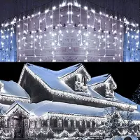 Lapalife 5x0.7m 216 LED Lichtervorhang Eiszapfen Lichterkette 8 Lichtmodi für Innen Weihnachten Garten Deko, Weiß
