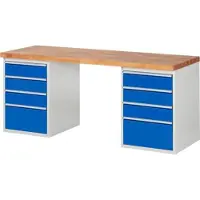 RAU Werkbank mit 8 Schubladen - Vollauszug - 150:6 / 270:2 - 840 x 2.000 x 700 mm (HxBxT) - Traglast 1.000 kg - Buche