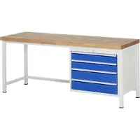 RAU Werkbank mit 4 XL Schubladen - Vollauszug - 120:2 / 150:2 - 840 x 2.000 x 700 mm (HxBxT) - Traglast 1.250 kg - Buche