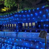 Lapalife 1.5X1.5m LED Solar Lichternetz Blau 8 Lichtmodi Lichterkette Wasserdicht für Außen Party Garten Deko