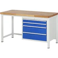 RAU Werkbank mit 4 XL Schubladen - Vollauszug - 90:2 / 180:2 - höhenverstellbar 840-1.040 mm - 1.500 x 700 mm (BxT) - Traglast 1.250 kg - Buche