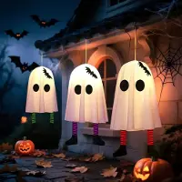 Lapalife 3er Set Halloween Hängende Geister mit Lichterkette LED Hängelicht Batteriebetrieben Dekoration für Innen Spukhaus Party