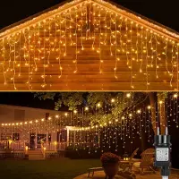 Lapalife 15m LED Eisregen Lichterkette 8 Lichtmodi Wasserdicht Lichtervorhang mit Speicherfunktion und Timer für Innen Garten Party Weihnachten Deko