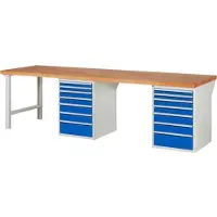 RAU Werkbank mit 14 Schubladen - Vollauszug - 60:4 / 90:4 / 120:4 / 180:2 - 840 x 3.000 x 900 mm (HxBxT) - Traglast 1.000 kg - Buche