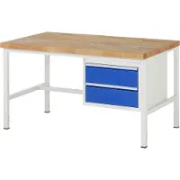 RAU Werkbank mit 2 Schubladen - Vollauszug - 180:2 - höhenverstellbar 840-1.040 mm - 1.500 x 900 mm (BxT) - Traglast 1.250 kg - Buche