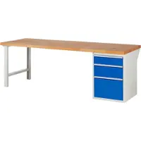 RAU Werkbank mit 3 Schubladen - Teilauszug - 150:1 / 210:1 / 360:1 - 890 x 2.500 x 900 mm (HxBxT) - Traglast 1.000 kg - Buche