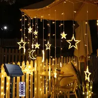 Lapalife 3m Solar LED Lichterkette Stern Mond Lichtervorhang 8 Lichtmodi Wasserdichte Außen Party Weihnachten Garten Terrasse Deko, Warmweiß