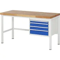 RAU Werkbank mit 4 Schubladen - Vollauszug - 60:1 / 90:2 / 120:1 - höhenverstellbar 840-1.040 mm - 1.500 x 700 mm (BxT) - Traglast 1.250 kg - Buche
