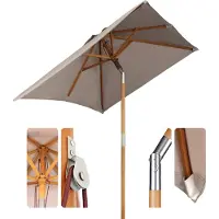 Sekey Sonnenschirm Ø 200 cm Rechteckig – Holz Balkonschirm, Marktschirm mit Knickgelenk, UV50+, für Garten & Terrasse, Taupe
