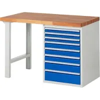 RAU Werkbank mit 8 Schubladen - Teilauszug - 60:3 / 90:3 / 120:1 / 150:1 - 890 x 1.250 x 700 mm (HxBxT) - Traglast 1.000 kg - Buche