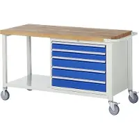 RAU Mobile Werkbank mit Ablageboden - 5 XL Schubladen - Vollauszug - 90:2 / 120:3 - 880 x 1.500 x 700 mm (HxBxT) - Traglast 450 kg - Buche