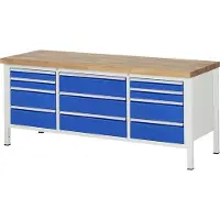 RAU Werkbank mit 8 L, 3 XL Schubladen - Teilauszug - 90:4 / 80:7 - 840 x 2.000 x 700 mm (HxBxT) - Traglast 1.250 kg - Buche