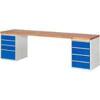 RAU Werkbank mit 8 Schubladen - Teilauszug - 150:3 / 180:4 / 270:1 - 890 x 3.000 x 900 mm (HxBxT) - Traglast 1.000 kg - Buche