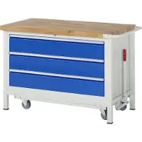 RAU Mobile absenkbare Werkbank, 3 XXL Schubladen - Vollauszug - 180:3 - 880 x 1.250 x 700 mm (HxBxT) - Traglast 1.250 kg - Buche