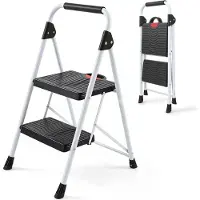Sekey Trittleiter Klappbar 2 Stufen – XXL 36 x 26 cm rutschfest, bis 150 kg, mit Klappsicherung