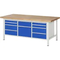 RAU Werkbank mit 10 Schubladen - Vollauszug - 90:4 / 180:5 / 360:1 - 840 x 2.000 x 900 mm (HxBxT) - Traglast 1.250 kg - Buche