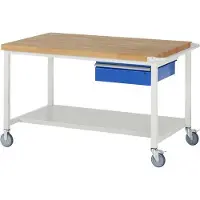 RAU Mobile Werkbank mit Ablageboden - 1 Schublade - 150:1 - höhenverstellbar 880-1.080 mm - 1.500 x 900 mm (BxT) - Traglast 450 kg