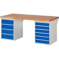 RAU Werkbank mit 10 Schubladen - Vollauszug - 120:6 / 180:4 - 840 x 2.000 x 900 mm (HxBxT) - Traglast 1.000 kg - Buche