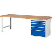 RAU Werkbank mit 5 XL Schubladen - Teilauszug - 60:1 / 90:1 / 150:2 / 270:1 - 890 x 2.500 x 900 mm (HxBxT) - Traglast 1.000 kg - Buche