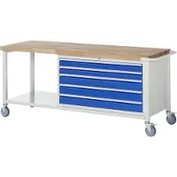 RAU Mobile Werkbank mit Ablageboden - 5 XXL Schubladen - Teilauszug - 90:2 / 120:3 - 880 x 2.000 x 700 mm (HxBxT) - Traglast 450 kg - Buche