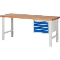 RAU Werkbank mit 4 Schubladen - Vollauszug - 90:4 - höhenverstellbar 790-1.140 mm - 2.000 x 700 mm (BxT) - Traglast 750 kg - Buche