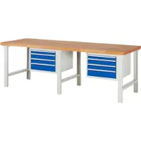 RAU Werkbank mit 8 Schubladen - Vollauszug - 60:2 / 90:4 / 120:2 - 840 x 2.500 x 900 mm (HxBxT) - Traglast 750 kg - Buche