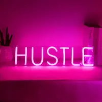 Lapalife Rosa HUSTLE Leuchtreklame LED Neonlicht USB Nachtlicht für Wand Zimmer Spielzimmer Bar Party Dekoration
