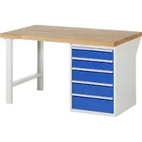 RAU Werkbank mit 5 Schubladen - Teilauszug - 120:2 / 150:2 / 180:1 - 840 x 1.500 x 900 mm (HxBxT) - Traglast 1.000 kg - Buche