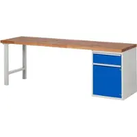 RAU Werkbank mit 1 Schrank - 1 Schublade - Teilauszug - 180:1 - 840 x 2.500 x 700 mm (HxBxT) - Traglast 1.000 kg - Buche