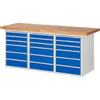 RAU Werkbank mit 18 Schubladen - Vollauszug - 90:9 / 150:9 - 890 x 2.000 x 700 mm (HxBxT) - Traglast 1.000 kg - Buche